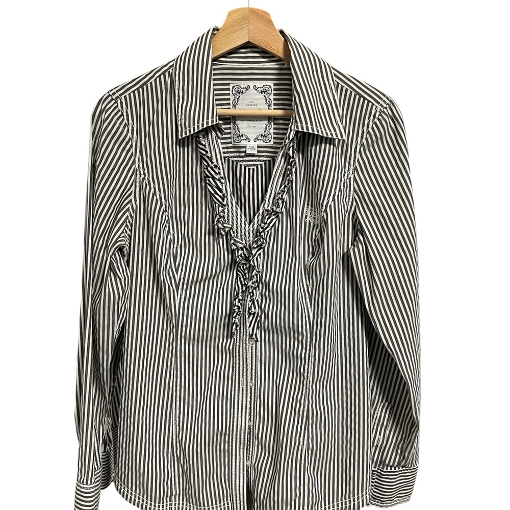 Guess Black and White Striped Blouse Size L